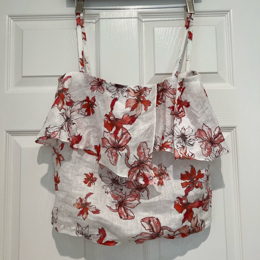 Floral Ruffle Strap Top - Red and White